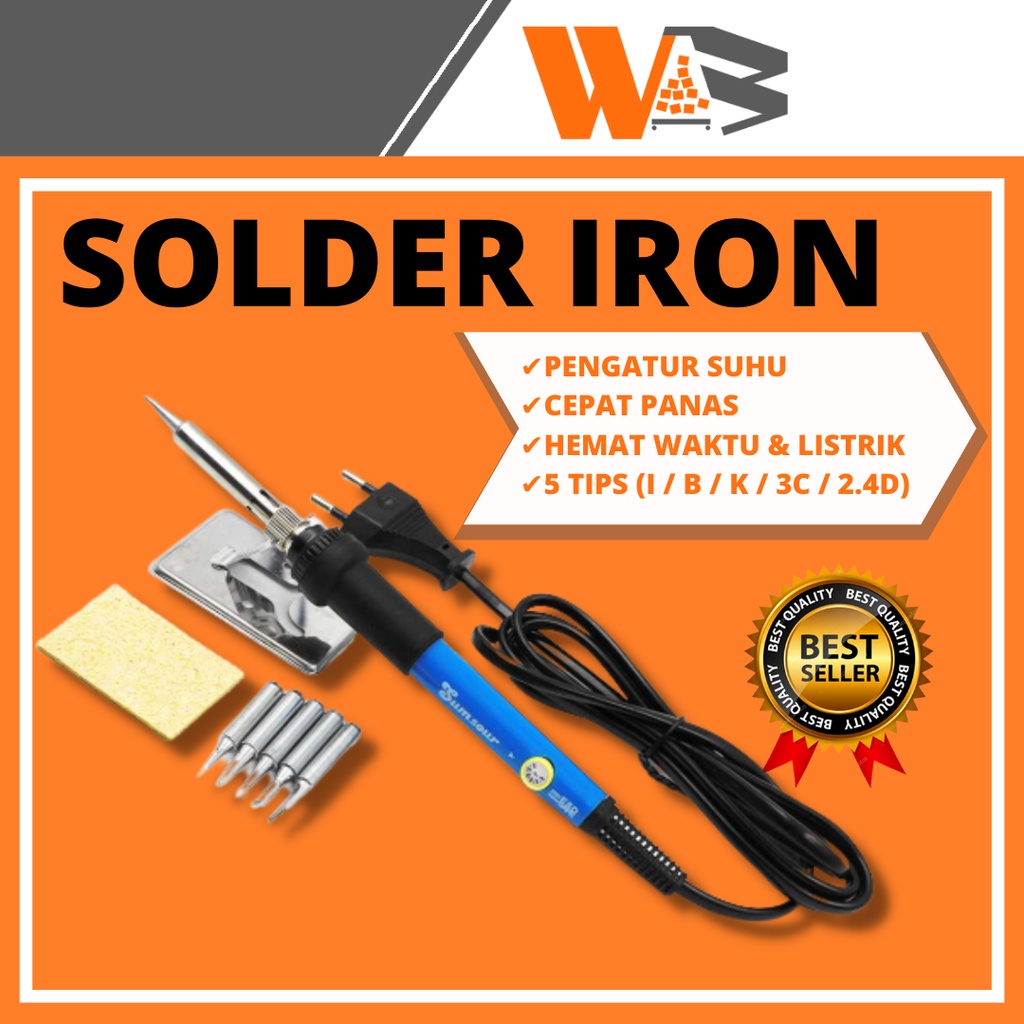 COD Solder 60 Watt Listrik Adjustable Temperature 200 - 450 Celcius Timah Iron 60W Gratis 5 Tips C91