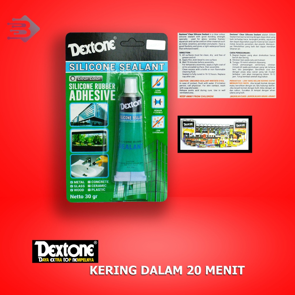 lem kaca / sealant dextone kering 10-20menit