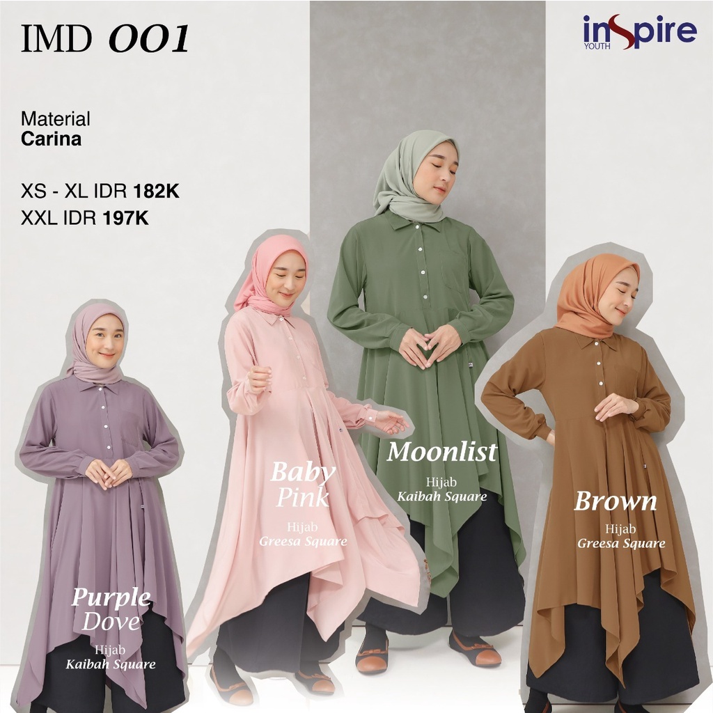 Inspire IMD 001 Midi Dress Terbaru Bahan Carina Motif Polos Simple Terbaru