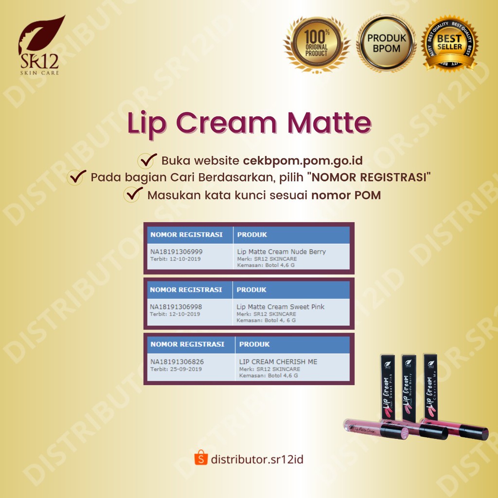 LIP CREAM MATTE SWEET PINK SR12 / LIPCREAM BPOM / WARNA LEBIH TAHAN LAMA / MENCERAHKAN BIBIR