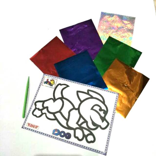 Mainan Mewarnai dapat 6pcs Dengan Kertas Foil/ Foil Art Mainan Edukatif Anak/ Souvenir Ulang Tahun Murah