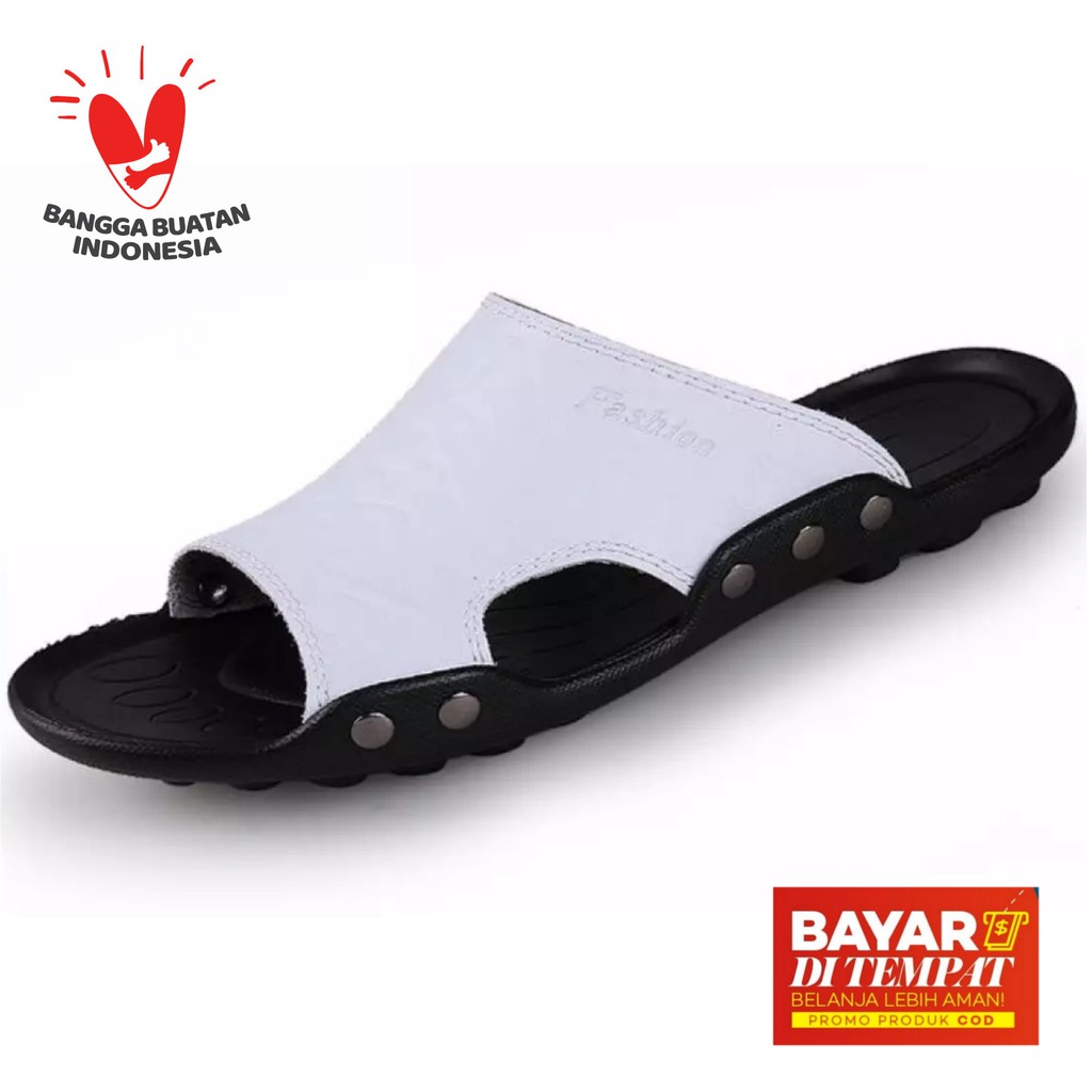 LUTTON - Sandal artis pria terbaru - SANDAL SLOP FASHION-PUTIH