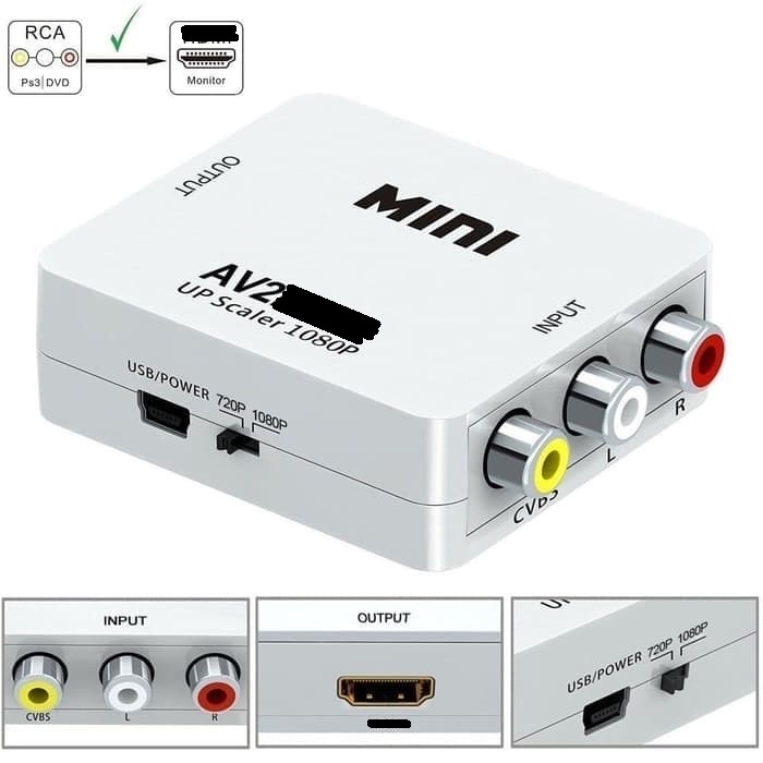 Av Rca to hdtv mini 1080p converter box adapter - Konverter audio video input to hdtv output