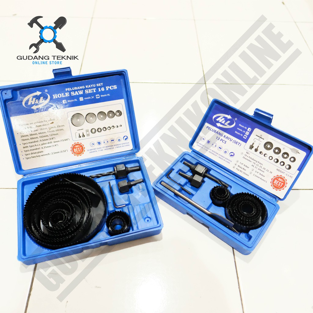 Holesaw Kit 13pcs Dan 16pcs Hole Saw Set Kit H&amp;L HL / Mata Bor Pelubang Kayu 13 Pcs Dan 16 pcs HNL