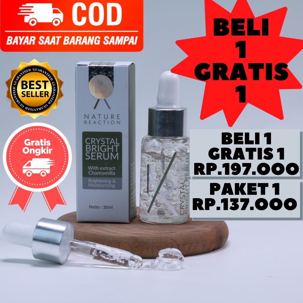 nature reaction serum wajah nr nature reaction crystal kristal bright 100% asli ori original bpom