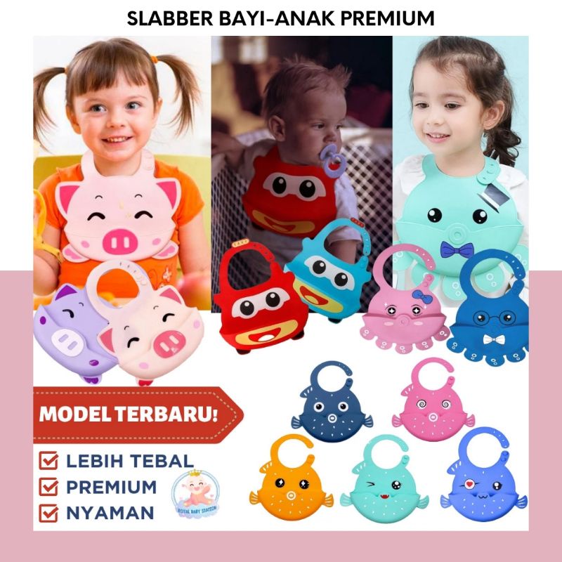 New Slabber Silikon Celemek Bayi Bib Karakter Lucu Premium