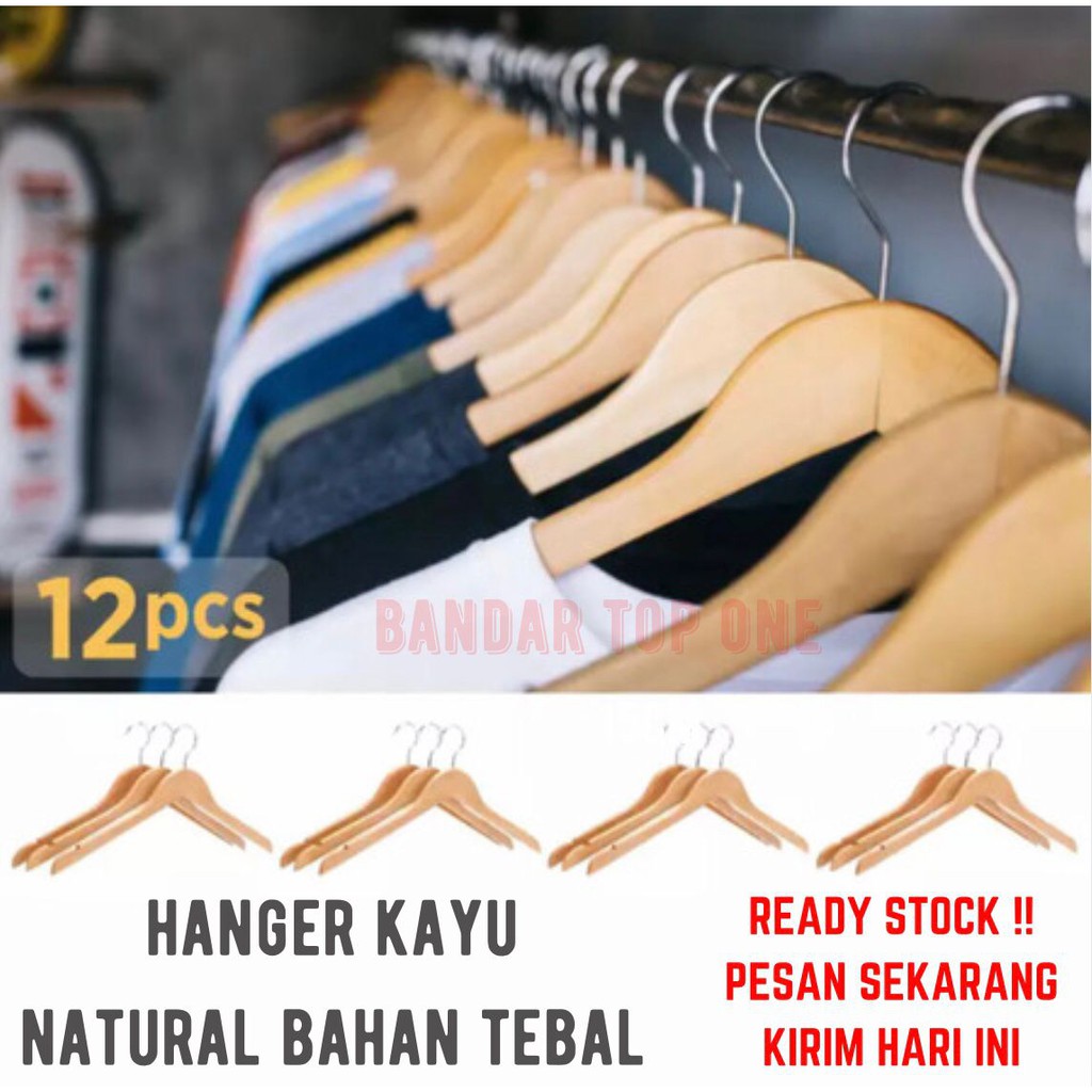 HANGER KAYU HARGA PERLUSIN DEWASA COKLAT DAN NATURAL