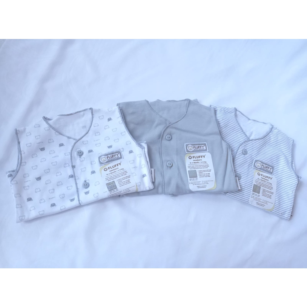 FLUFFY | BAJU SETELAN SINGLET KUTUNG 3 PCS ATAS BAWAH WARNA ABU UNTUK ANAK BAYI NEWBORN 0 - 3 BULAN