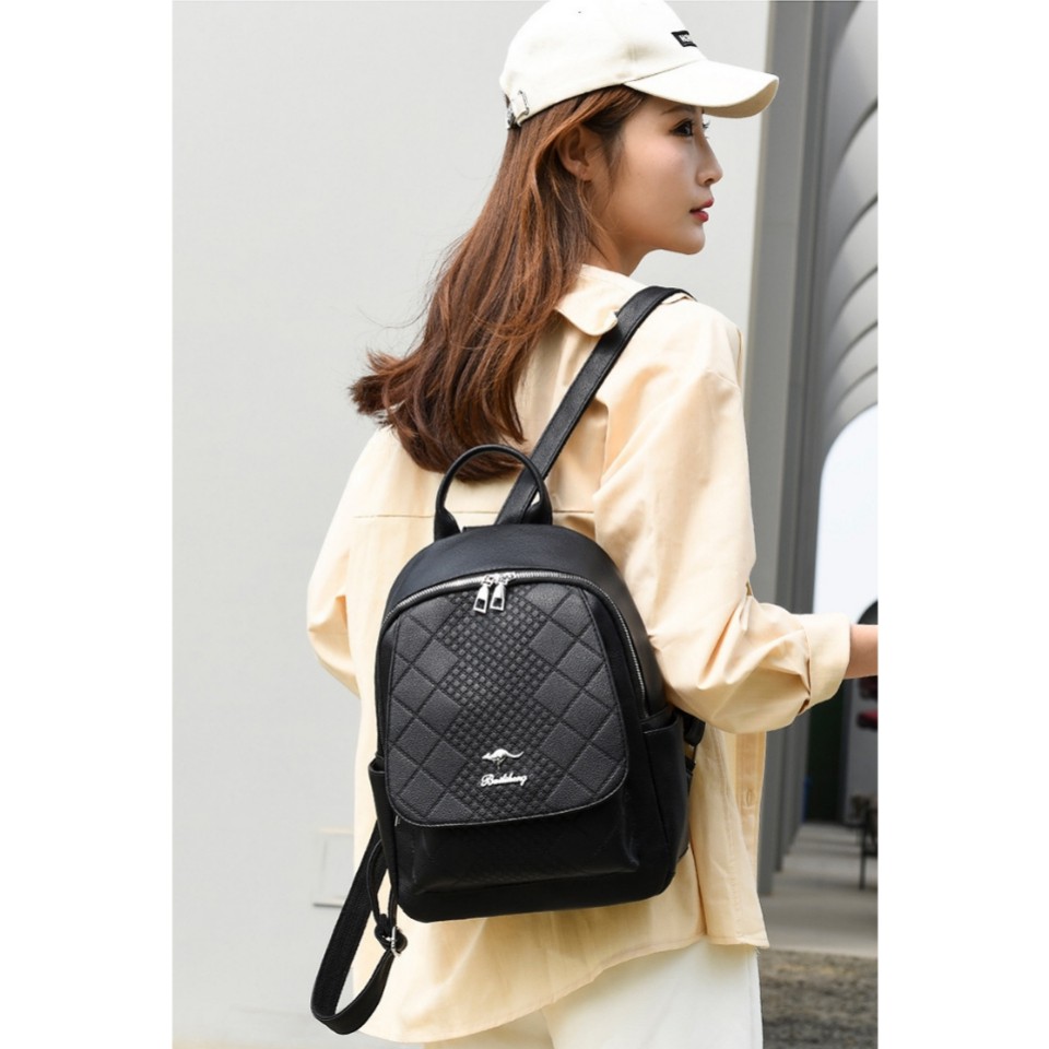 TAS RANSEL WANITA BACKPACK KULIT IMPORT HITAM TA369B5 LAURENA PUNGGUNG SEKOLAH KULIAH GENDONG BATAM