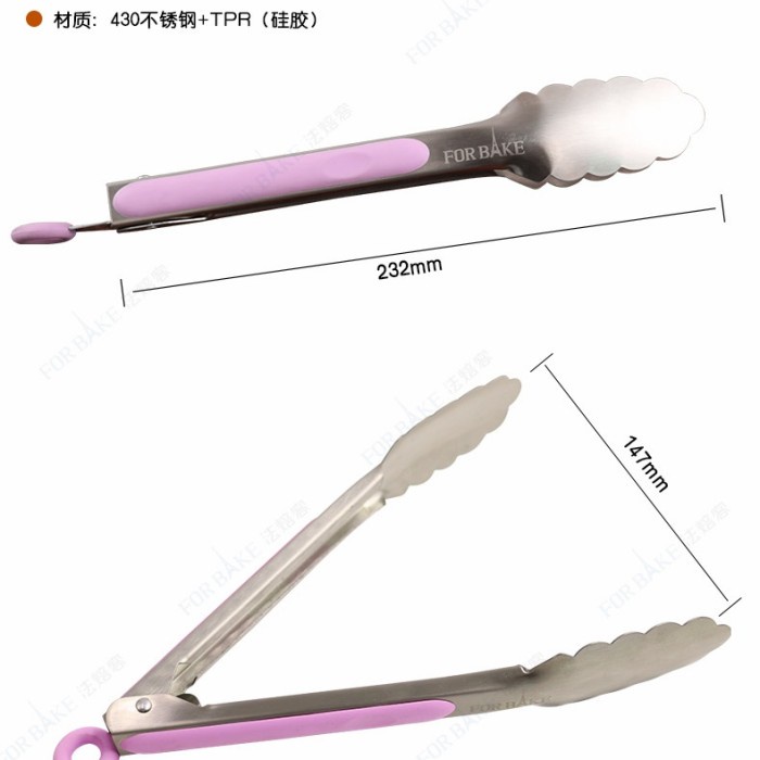 Forbake multi purpose food clip /stainless tongs Pink
