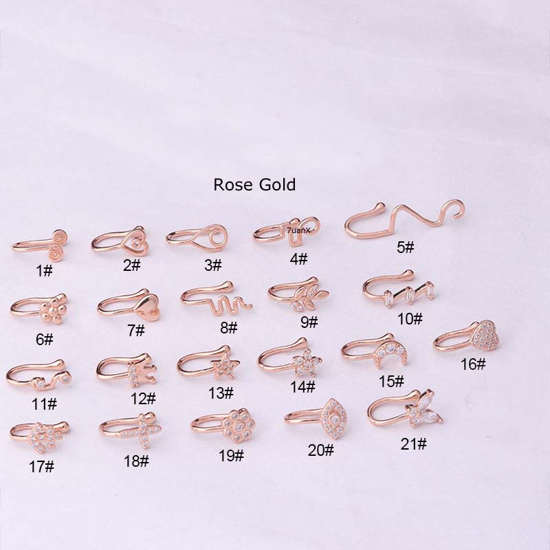 1 Piece Gold Copper with Zircon Nose Fake Piercing Stud