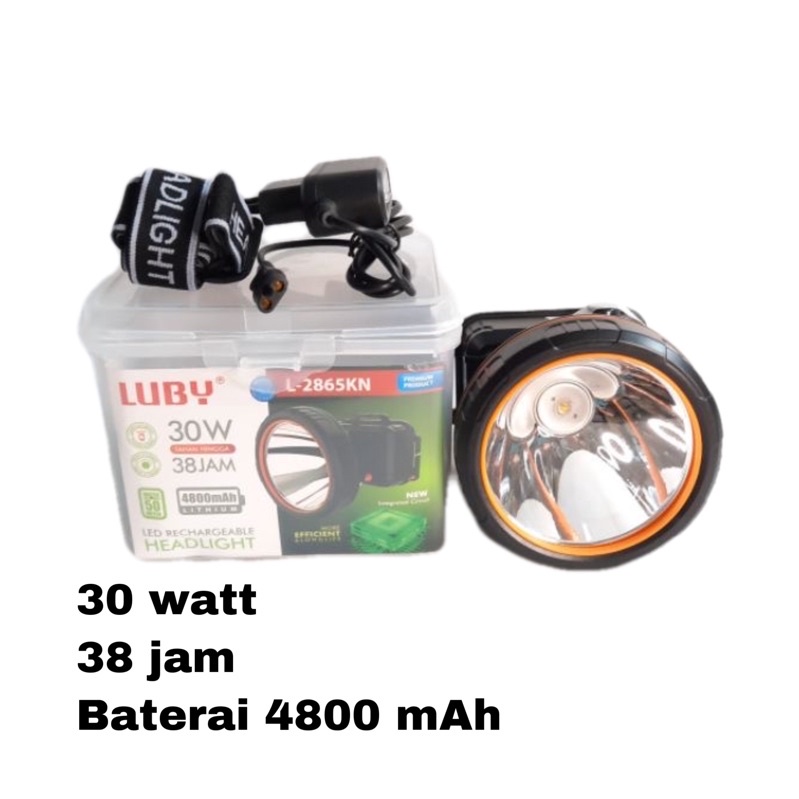 SENTER KEPALA LUBY 30 WATT NYALA KUNING PUTIH 2865 BATERAI 4800 MAH