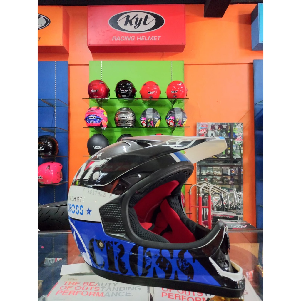 HELM CROSS TRAIL KYT P10 HITAM PUTIH BIRU