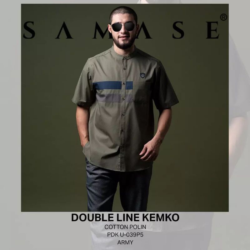 Baju Samase Kemeja Koko Kemko Double Line U 039 P Army - Cotton Poplin - Lengan Pendek