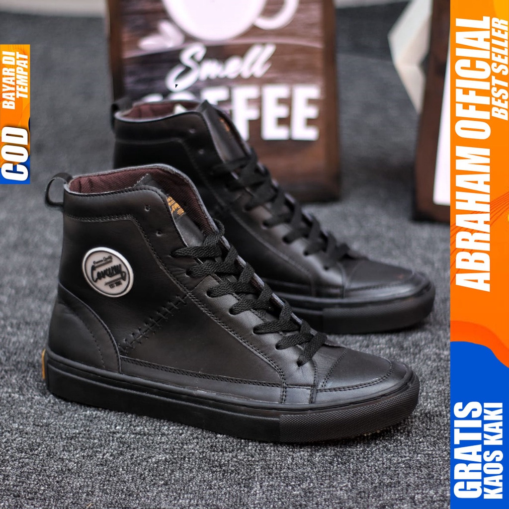 Sepatu Formal Kulit Asli Full Hitam Tali Pantofel Kerja Pria Abraham Dante High