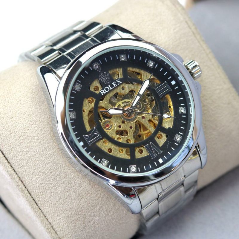 ROLEX AUTOMATIC | Bayar di tempat | COD | Logo Bawah | Jam Pria Skeleton Otomatis Matic Transparan