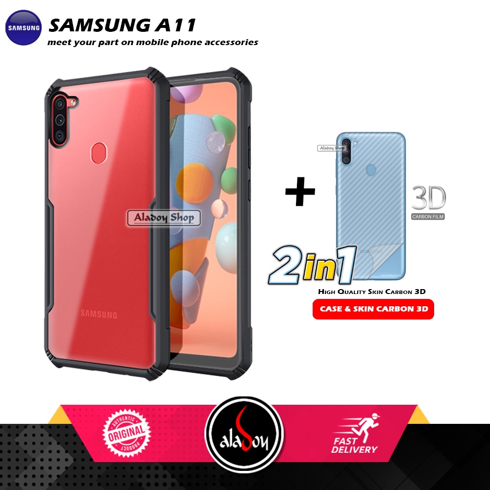 Case SAMSUNG A11 Armor Fusion Transparent Casing Free Skin Carbon 3D