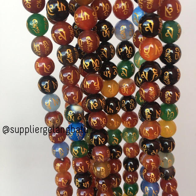 12mm multicolour om mani padme hum tibet renceng batu alam onyx akik bahan gelang kalung viriya doa