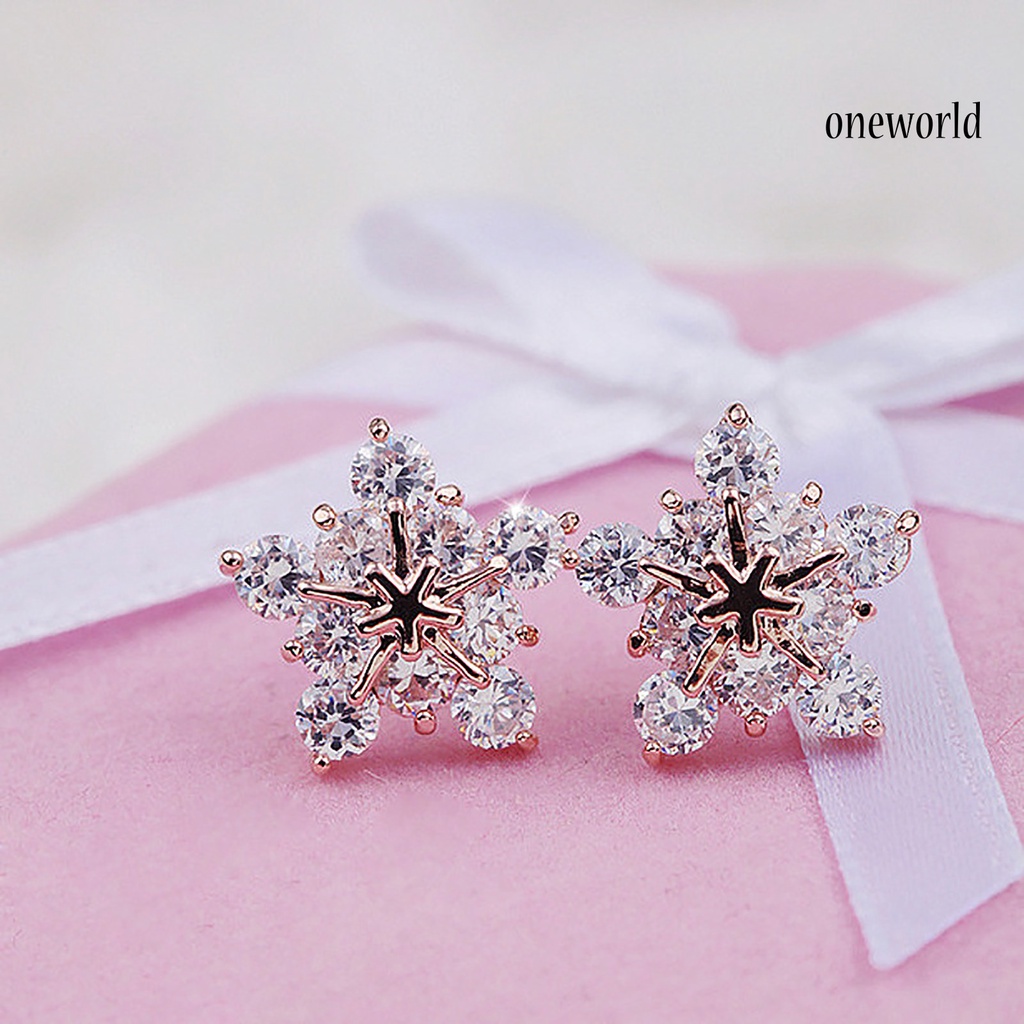 OW# Ear Studs Five-petal Flower Twinkling Alloy Earring Jewelry Accessory for Dating