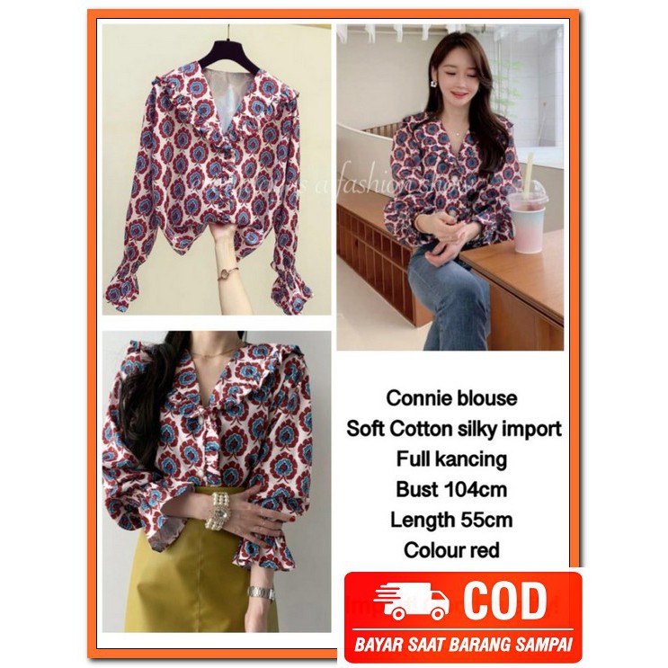 Zaza_Fashion Baju Atasan Wanita Terbaru 2021 Import Real Pict Blo QM180 Connie Kemz Import Marun [B