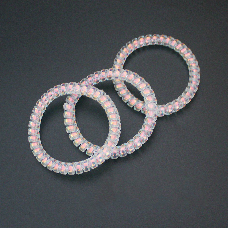 10pcs Transparent Laser Rainbow Color Telephone Line Hairpin for Women Hairline Tied Rubber Band