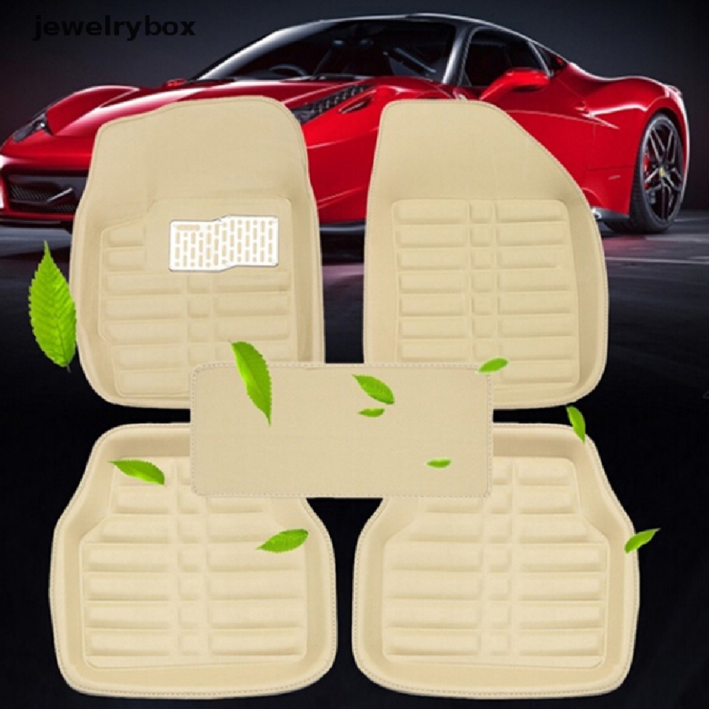 5pcs / set Matras Lantai Mobil Universal Bahan Kulit Warna Beige