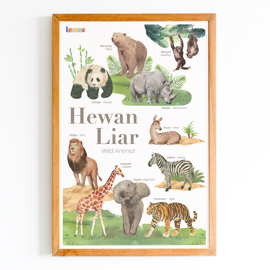 Poster Edukasi Anak Aesthetic & Wipe Clean | Poster Hewan Liar - Wild Animal