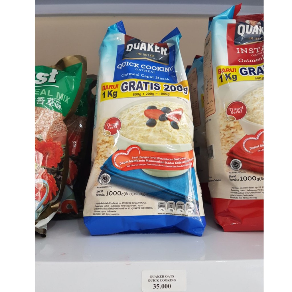 Quaker Quick Cooking Oatmeal 1 Kg Free 200 Gr Oat Sereal Cereal Biru Masak Oats 800 gram