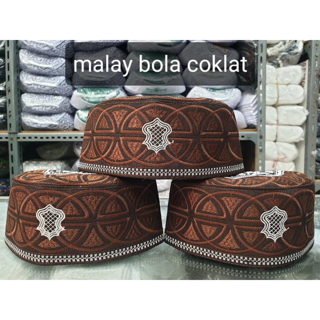 Grosir 10 pcs - Peci Kopiah Malaysia Bola Coklat- MACOM NI | Basmalah Muslim | Basmalah Muslim