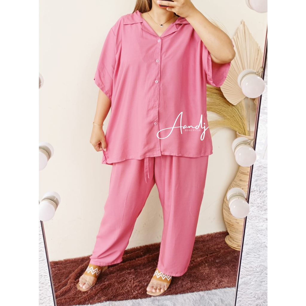 JUMBO PIYAMA POLOS / SETELAN BIG SIZE LD 125 (80-105) / SUPER JUMBO XXXL-JUMBO PJ DUSTY PINK