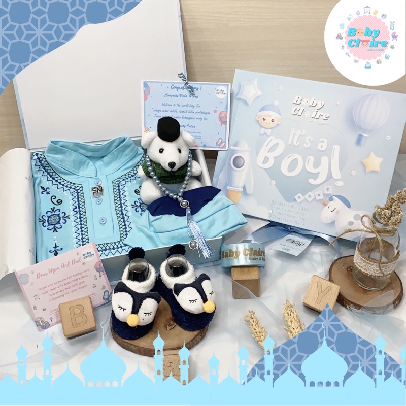 Hampers baju koko baby boy, kado aqiqah, parcel bayi, kado lahiran anak laki-laki, hampers lebaran