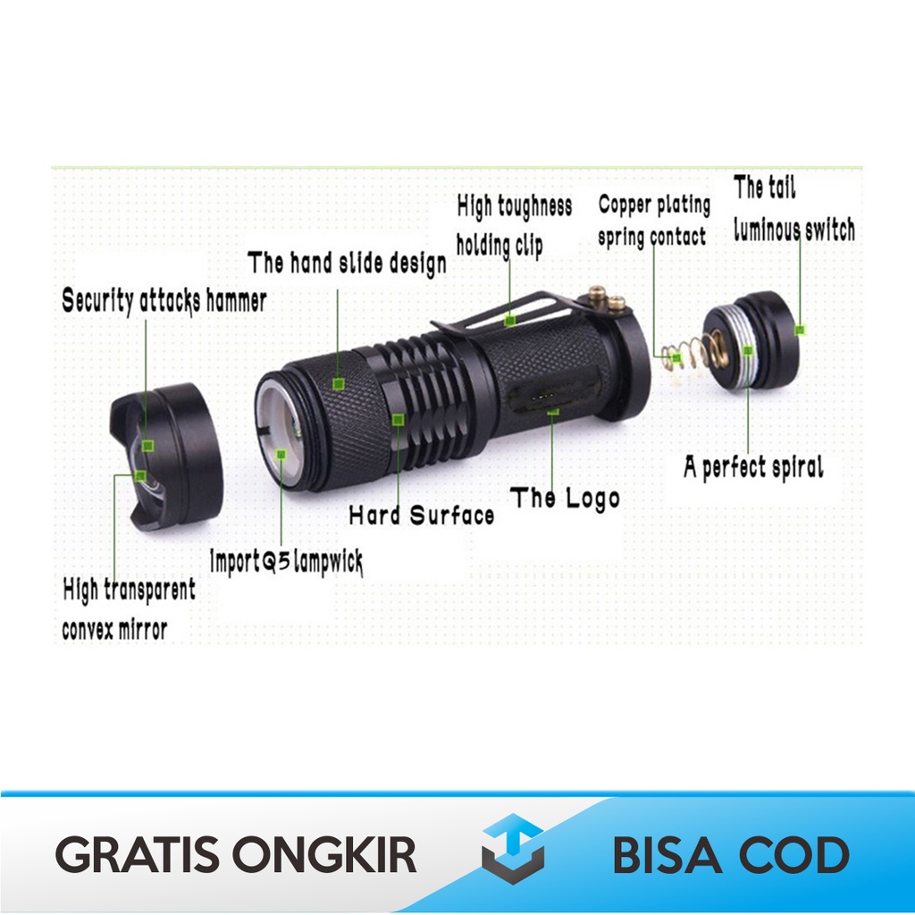 SET LENGKAP SENTER LED 2000 LUMENS WATERPROOF TAFFLED ORIGINAL MURAH