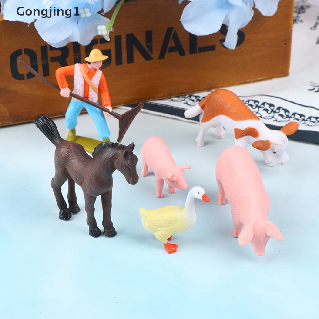 Gongjing1 Mainan Miniatur Hewan Ternak Babi Kuda Sapi Bebek Diy