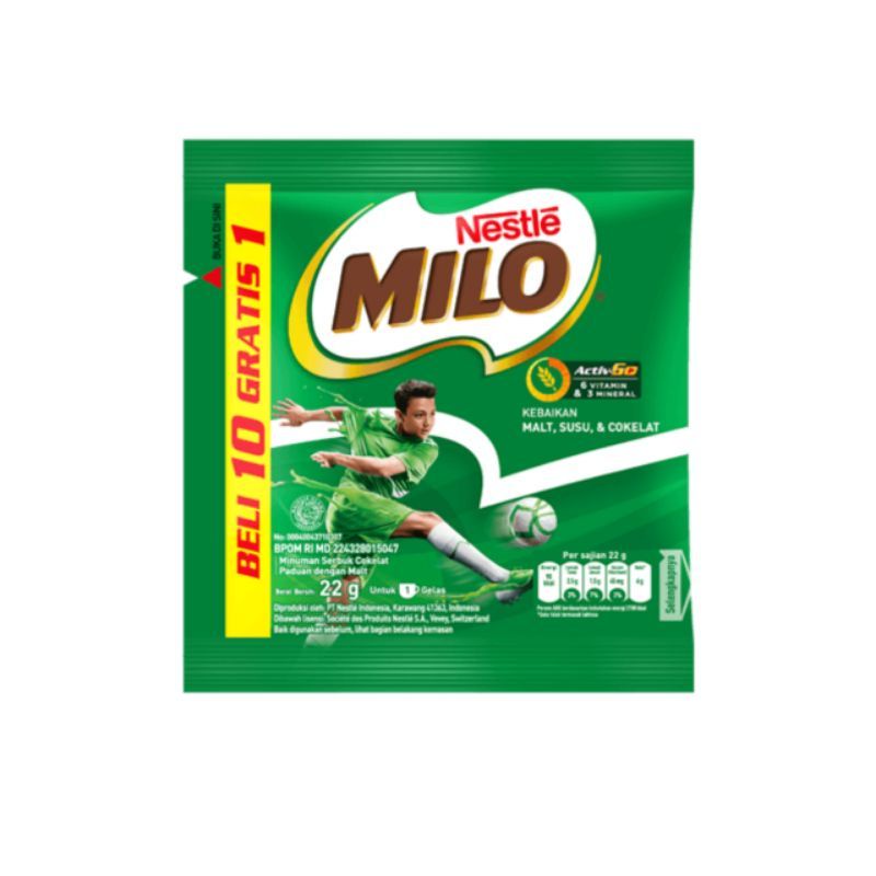 MILO - SUSU BUBUK AKTIV GO COKLAT  RENCENG 10 X 22 GR / 10 GRATIS 1 SACHET / SUSU ANAK