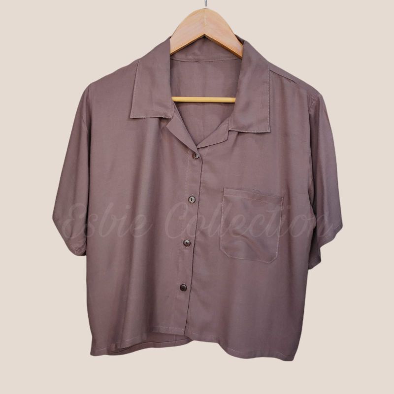KEMEJA WANITA CROP POLOS-Coksu