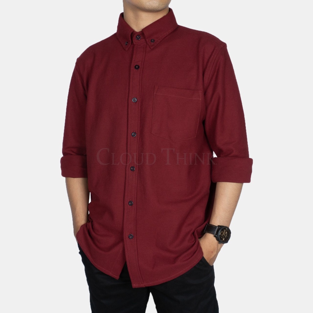 Kemeja Pria Lengan Panjang Merah Maroon | Original Cotton Pique Best Quality