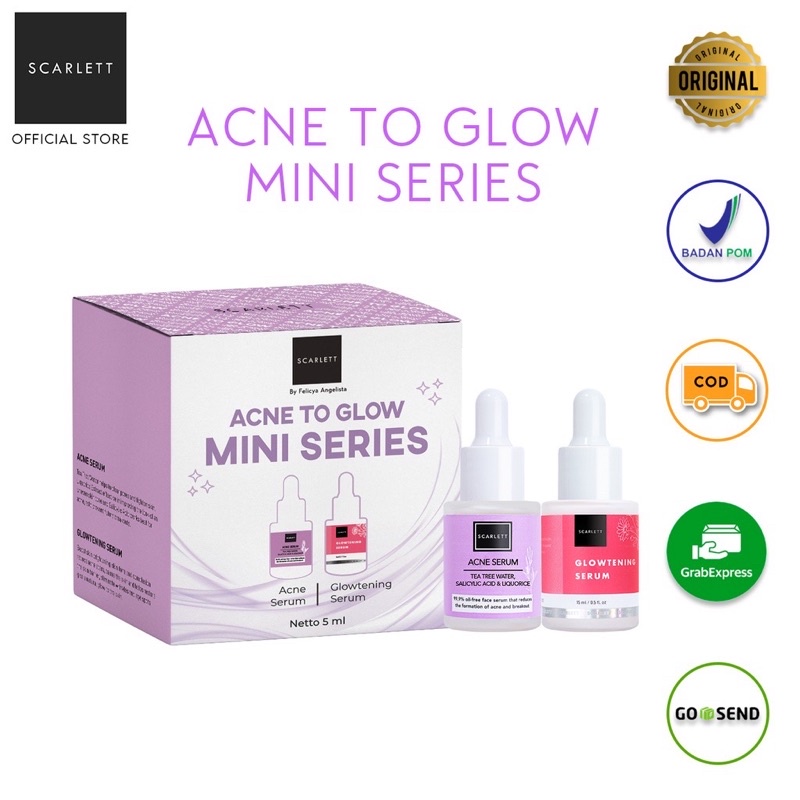 SCARLETT Whitening Mini Series Indonesia / Facial Wash Essence Toner Serum Ampoule Day Night Cream Clay Mask Masker Gel Sunscreen Body Shower Scrub Lotion Shampoo Conditioner / Brightly Ever After Acne Mugwort Hydrating Paket Full Set Pelembab To Glow Oil