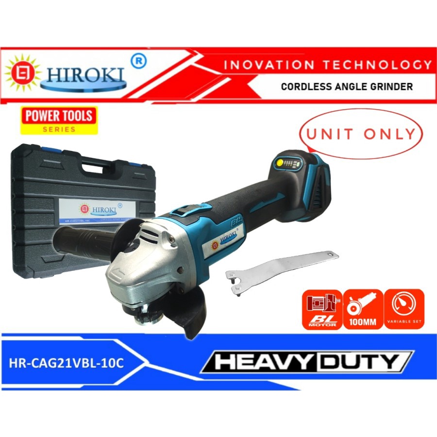 Mesin Cordless Grinder HIROKI Grinda Tangan Tidak Inclued Baterai Gerinda Unit Only no batre Brushless Angle Grinder Grinda Gergaji Potong Asah Pertukangan Portable Potong Asah Poles Besi Batu Kayu Keramik Grinding Cutting Carving Smart Adjust Speed