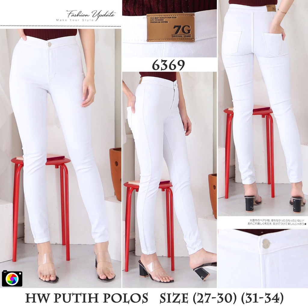 7C-G CELANA JEANS HIGHWAIST POLOS PUTIH PREMIUM /PINGGANG TINGGI JEANS /STREACH JEANS /HW JEANS /27 - 34