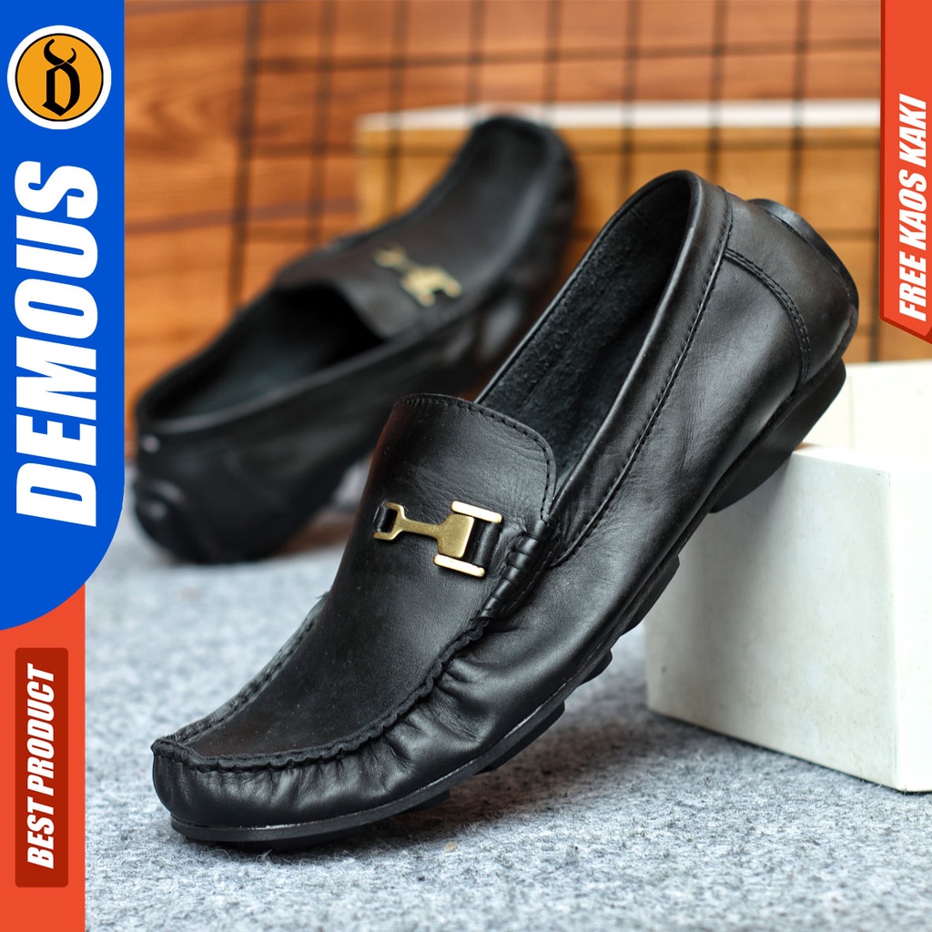 Sepatu Formal Pria Sepatu Casual Pria Kulit Asli Slop Sepatu Pantofel Kerja Kantor Kuliah Kondangan Sepatu Hitam Pria DEMOUS RINSIDE