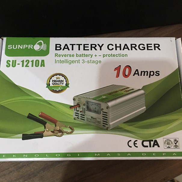 Battery Charger 10Amps 10A 10 Ampere Cas Aki Charge Protection Sunpro