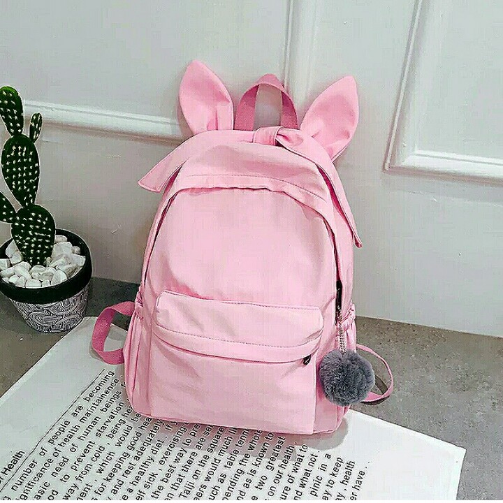 ARMELIA SHOP - Tas Sekolah Cats Kuping Polos K-Pop Got1 Sac Dos Wanita-Pink