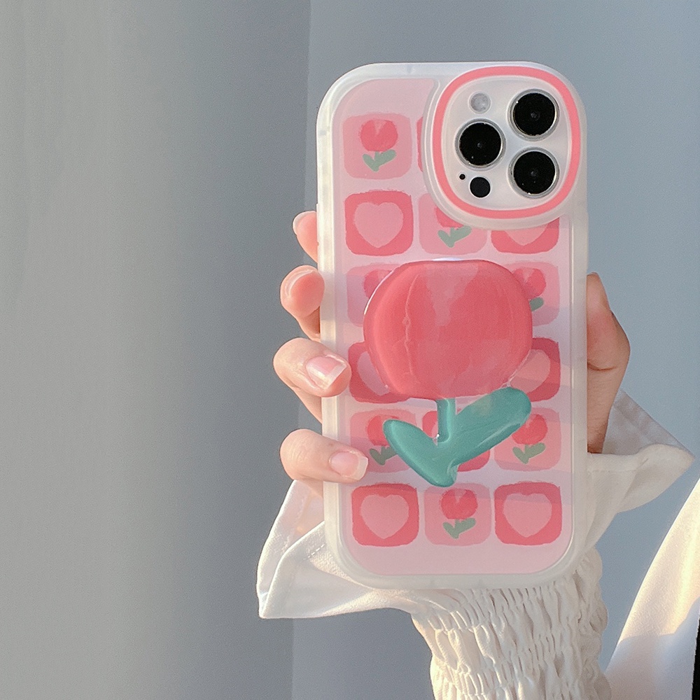 Case Bahan TPU Bentuk Bulat Desain Tulip Untuk iPhone 11 Pro max 12 13 Pro max mini XS max xr 7 8 Se 2020 plus