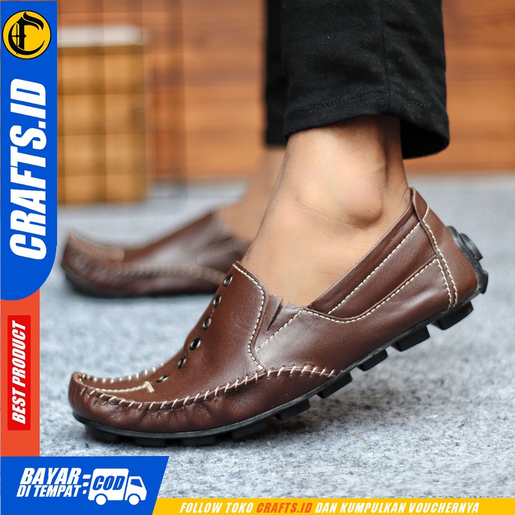 Sepatu Slip On Pria Sepatu Casual Pria Kulit Asli Kerja Kantor Kuliah Kondangan Sepatu Slop Pria Sepatu Hitam Pria CRAFTS MIDRING