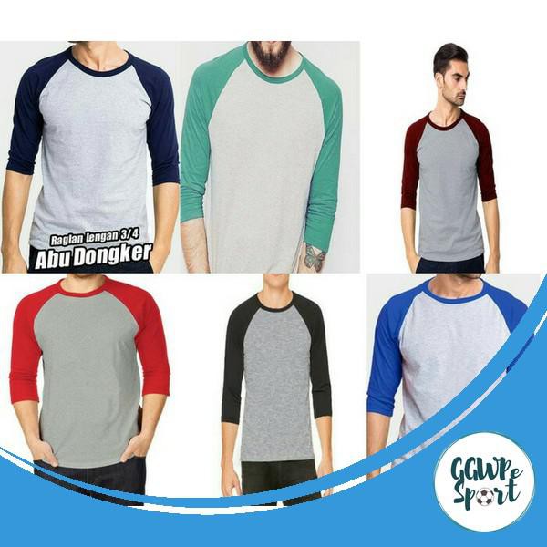 Kaos Raglan Wanita dan Pria Setengah Lengan Kombinasi Abu Misty Katun Combed 24S Kualitas Terbaik