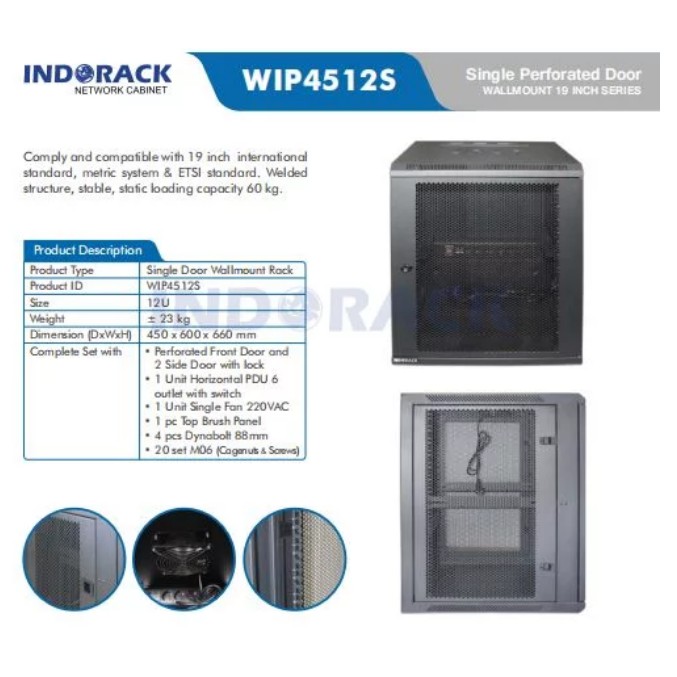 Wallmount Rack WIP4512S Rack Server 12U Single Perforated Door 19 inch Series