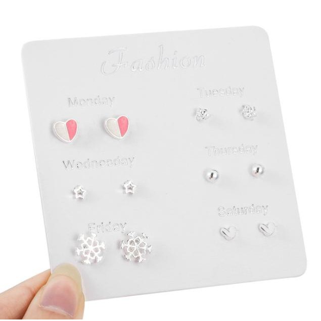 ACC072 Anting One week Korea simple creative earrings box of 6 pairs 10gr-1