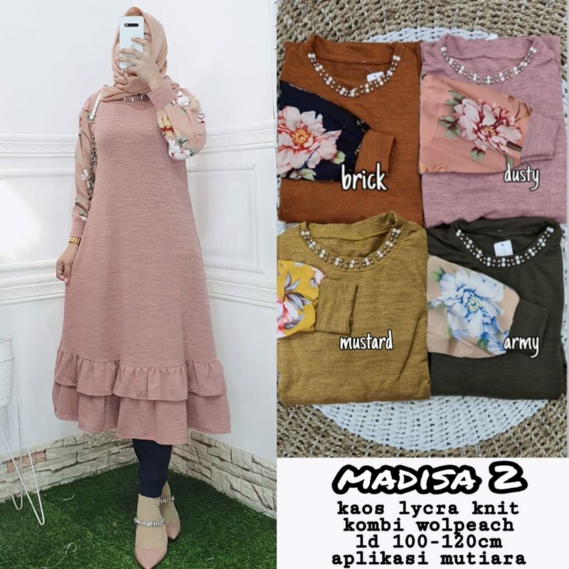 MADISA LONG TUNIK BAWAH REMPEL SUSUN LENGAN MOTIF BUNGA LD 100-120 BY W&W