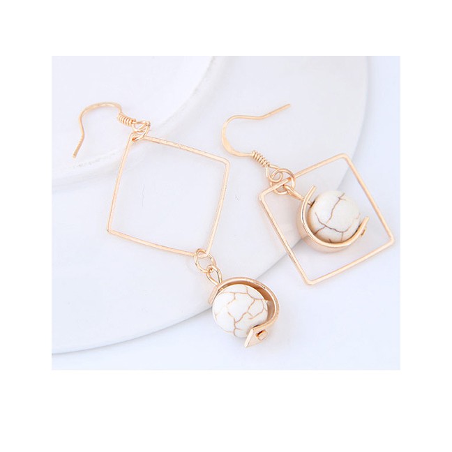 LRC Anting Gantung Bohemia Gold Color Square Shape Decorated Simple Hollow Out Earrings A48353