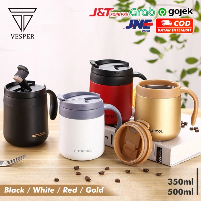 

tumbler coffee mug termos air double wall / thermos cup minuman kopi - red, 350ml